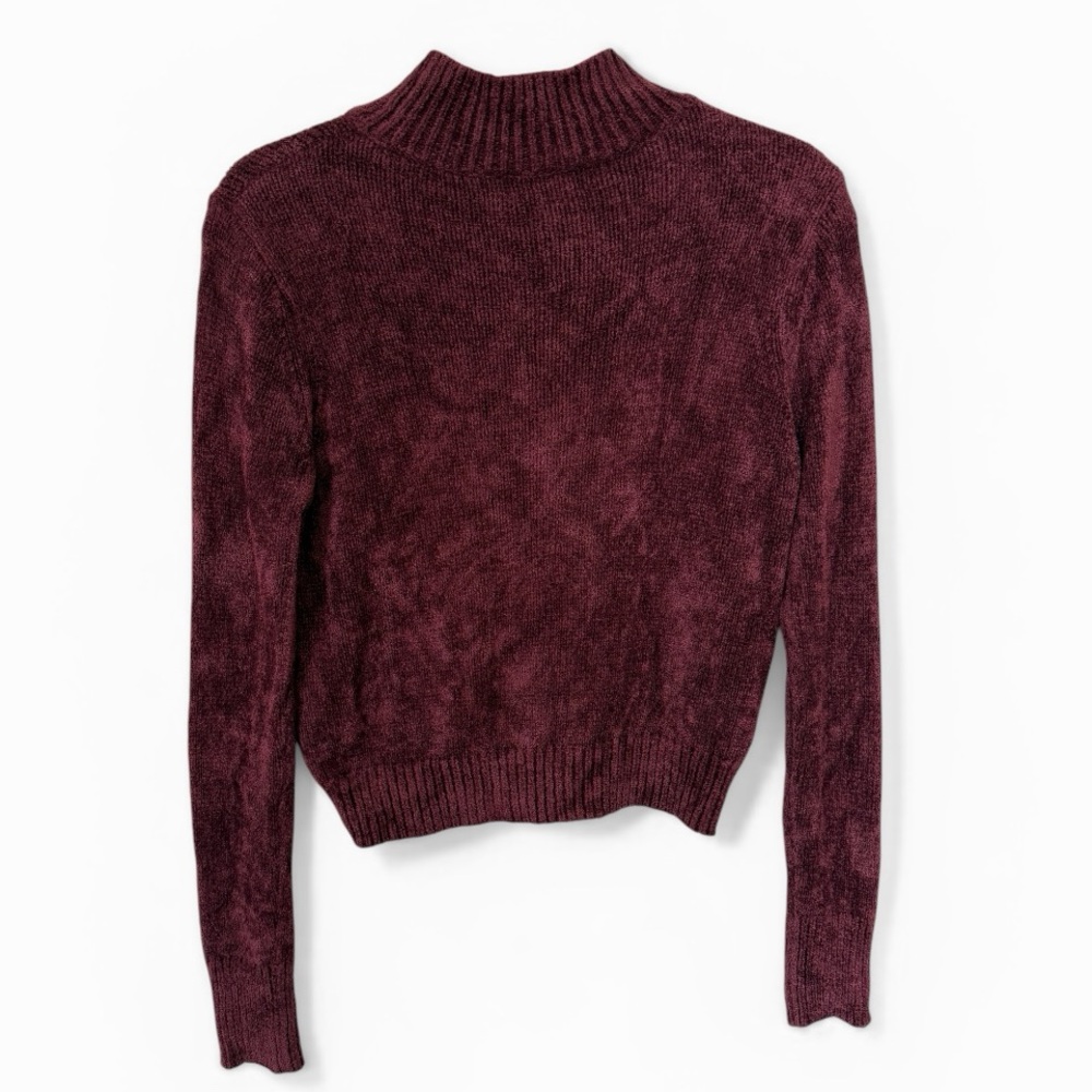 Aritzia Wilfred - Chenille Burgundy Turtleneck Crop Sweater - Sz M - Picture 2 of 6